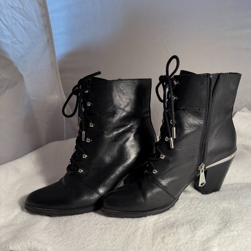 Aimee Kestenberg Black Leather Lace-up Ankle Boots - 8.0 - Zipper Closure - Picture 2 of 10